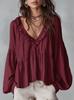 Women S Sweet Ruffled V Neck Puff Sleeve Loose Blouse For Spring Summer