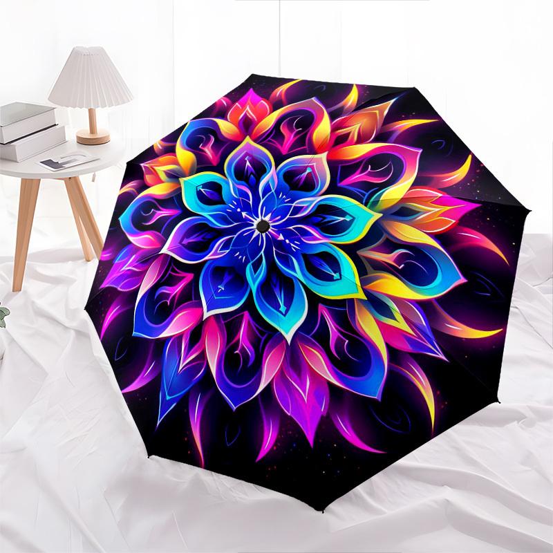 1pc Mandala, psychedelic, symmetry Umbrella with Plastic Handle,Compact & Stylish,Suitable for All Seasons YS331016