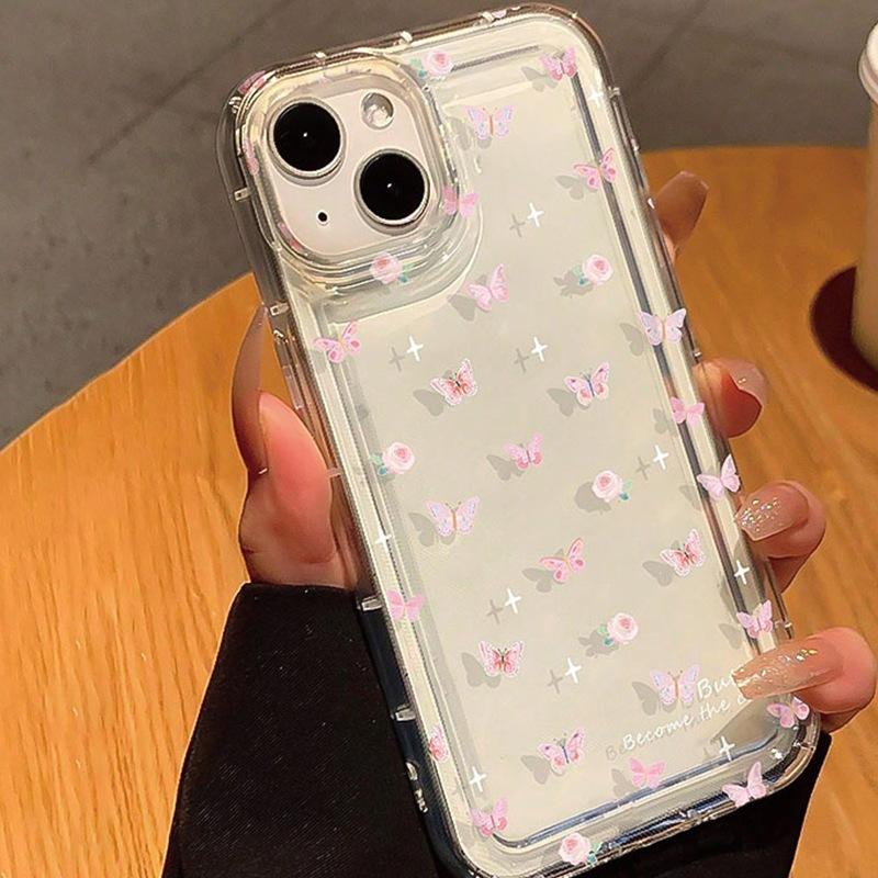 Butterfly Flower Is Suitable for Apple 15promax Mobile Phone Case iPhone14 Transparent 13pro Anti-drop Xsmax Soft 11.