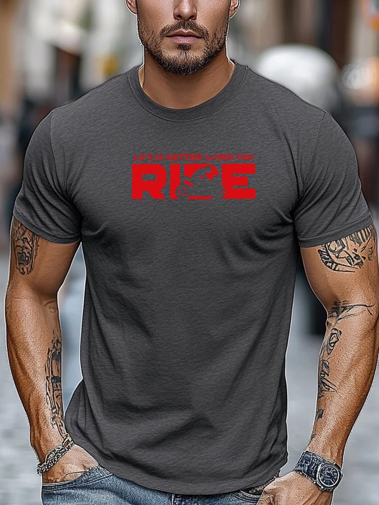 Mens Biking TShirt Life Is Better When You Ride Print Short Sleeve Round Neck Soft Oversized Dynamic Daily Wear