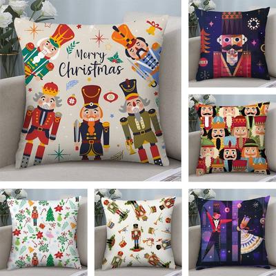 Nutcracker Soldier Christmas Pillow Case Plush Fabric Soft Double Sided Print Home Sofa High Quality Cushion Cover Throw