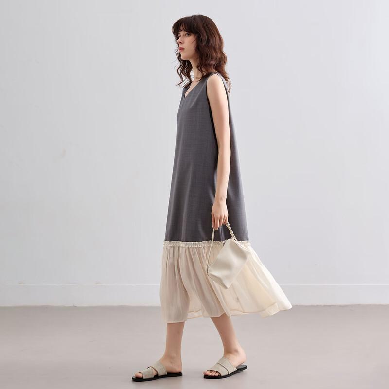 Demana Women's Sleeveless Color-block Patchwork Commuter A-line Midi Dress