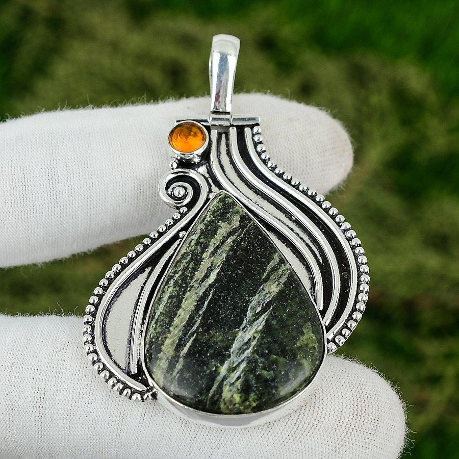 Gift For Women Pendant 925 Sterling Silver Natural Swiss Green Opal Gemstone