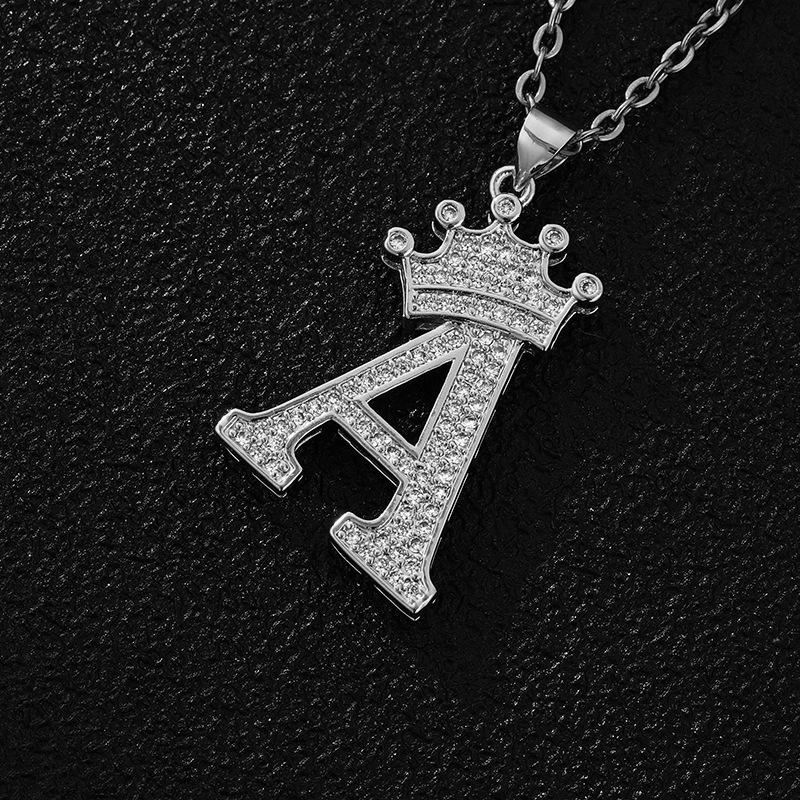 Fashion Luxury A-Z Crown Alphabet Pendant Chain Necklace Punk Style Lucky Initial Name  Best Party Wedding Birthday Gift