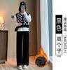 Black narrow wide-leg pants women's spring, autumn and winter velvet high-waisted drape straight casual small corduroy pants