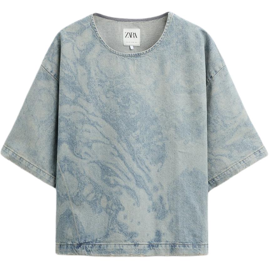 

Zara Abstract Print Denim Round Neck Short Sleeve T-Shirt Men Tops Blue 6688304-400 L