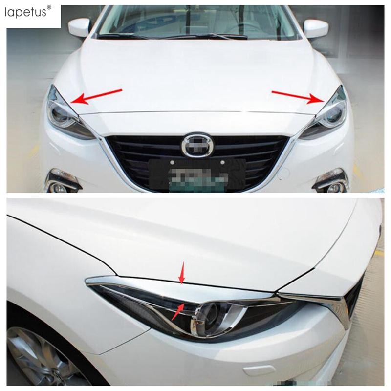 For Mazda 3 AXELA 2014 2015 2016 Front Head Light Lamp Eyelid Eyebrow Strip Decor Cover Trim ABS Chrome Car Accessories Exterior