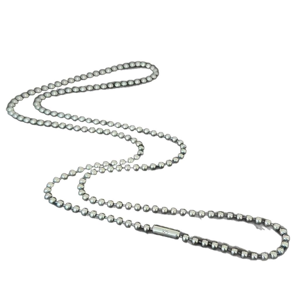 Collana Minimalista Vintage Tailandese in Argento con Perline Rotonde e Ciondolo in Argento Sterling S925