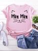 Mew Mew Cute Cat Face Print Women T Shirt Short Sleeve O Neck Loose Women Tshirt Ladies Tee Shirt Tops Camisetas Mujer