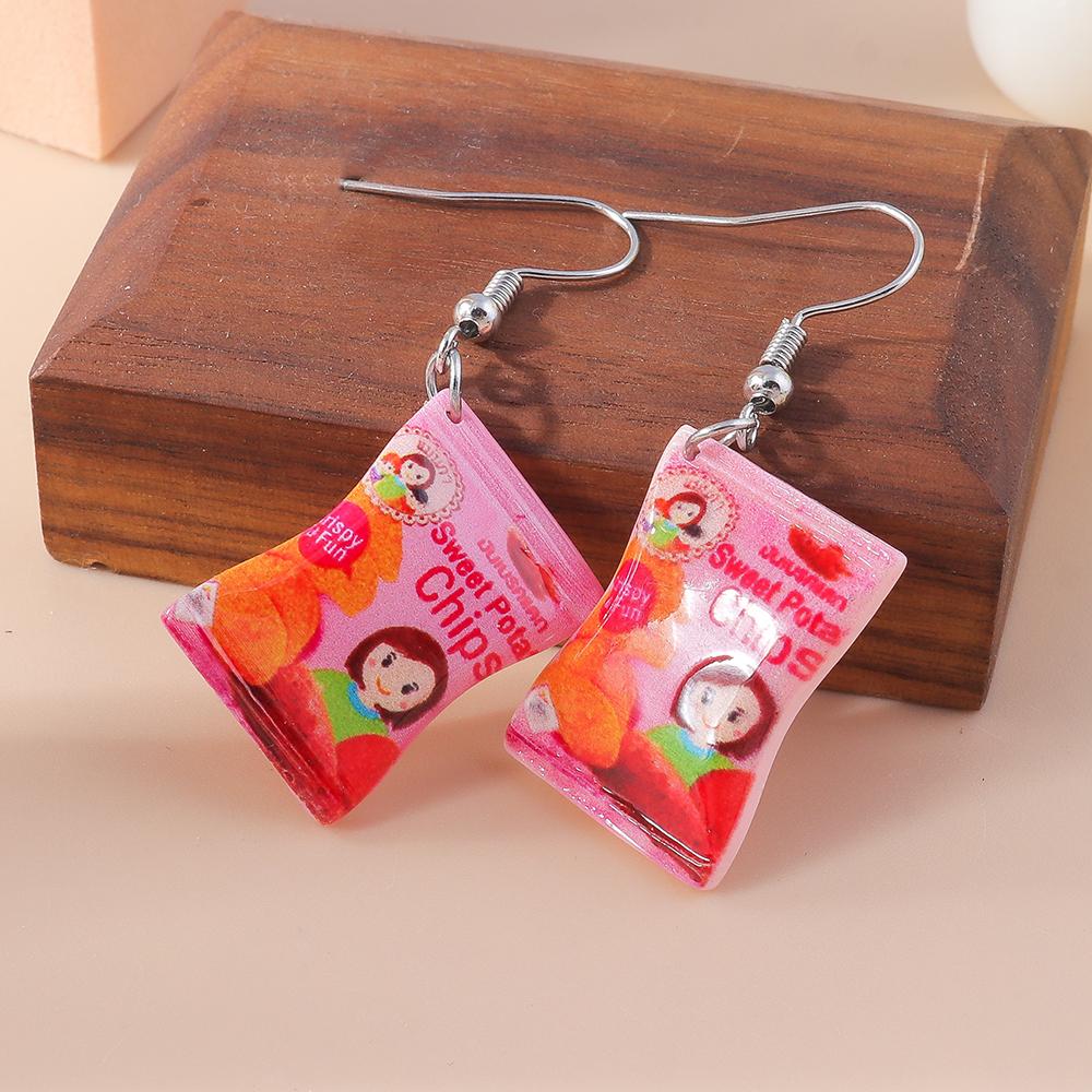 Fashion Women Girls Earrings Cute Resin Simulated Food Snacks Potato Chips Earrings Handmade Party Jewelry Gifts