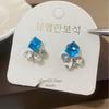 Summer Blue Crystal Square Water Drop Stud Earrings: Exquisite, Simple, and Versatile Beach-Style Accessories