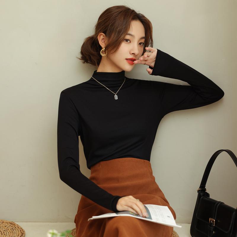 H898 new semi-turtleneck modal shirt women s spring black foreign style T-shirt women mfits 40-47.5kg