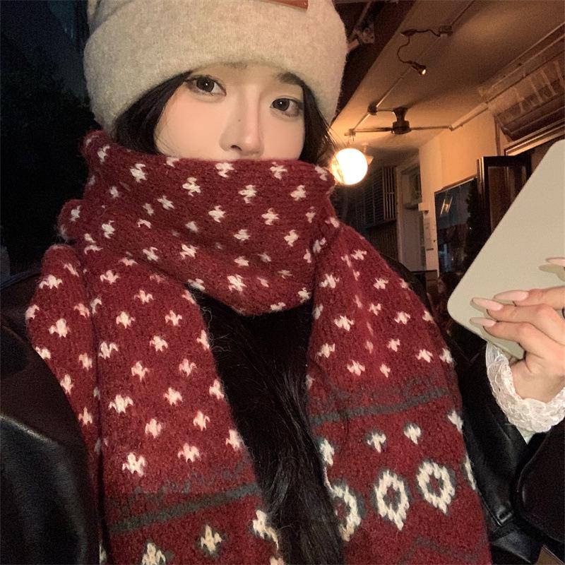 Sciarpa a quadri rossi da donna in stile coreano 2024 per autunno inverno - Caldo regalo di Capodanno e Natale