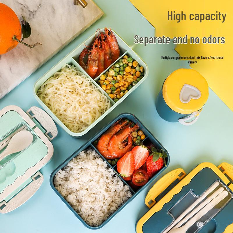 Lancheira Bento Isolada de Palha de Trigo 1500ML - Recipiente Quadrado para Micro-ondas