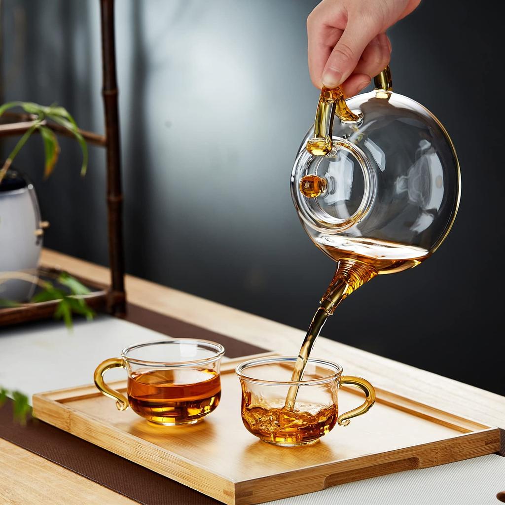 Pokaro Tea Glass Teapot, Heat-Resistant, Clear, Shatter-Resistant, Zen, Monk-Style, Round Teapot for Black Tea, Green Tea, Fruit Tea, and Loose Leaf