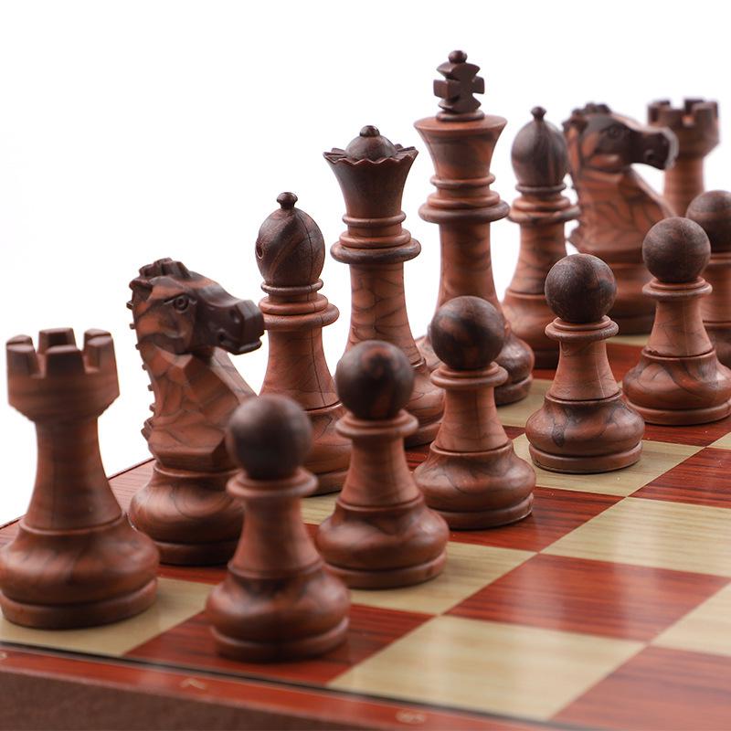 AIA UB Magnetic Wood Grain Plastic Chess Set - Portable Folding Board for Competition and Training, Available In Small and Large Sizes