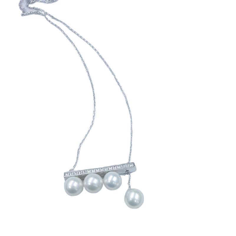 Aurora Flawless 7.5-8mm Round Pearl Necklace with Sterling Silver & Wood Pull-out Pendant