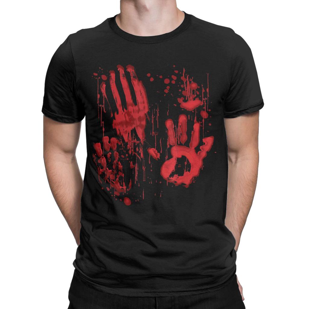 Bloody Hands Blood Splatter Zombie Men T Shirt Handprints Tees Short Sleeve Crew Neck T-Shirts 100% Cotton New Arrival Clothes