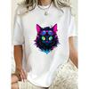 Oversized T Shirt Black Neon Cat With Sunglasses Print Casual Streetwear Fashion For Women