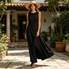 Solid Color Women Dress Women's Sleeveless Cotton Linen Dress, Casual Irregular Hem Crew Lightweight Summer Neck Long Loose Beach Vacation Sundress