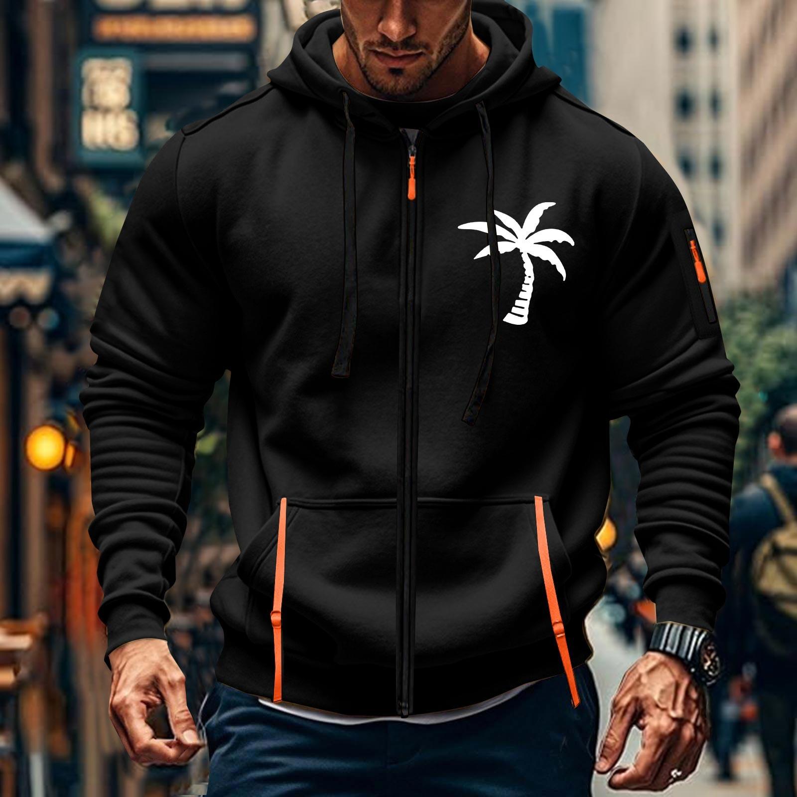 

Чоловіча спортивна повсякденна толстовка, толстовка з капюшоном, кардиган, толстовка з кількома кишенями на блискавці, пальто M чорний