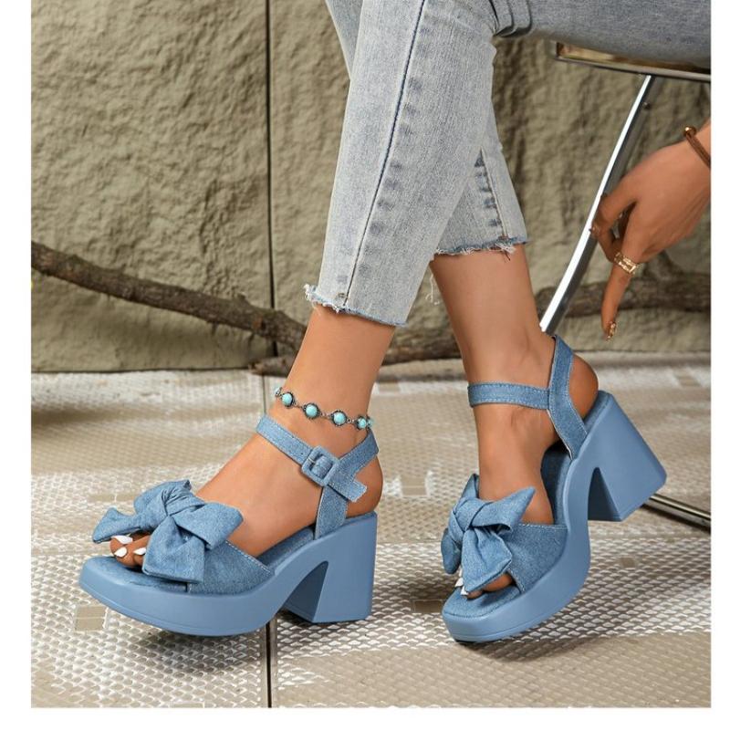 Fashion 2025 Summer Women's Fashion Sandals Platform Bow Tie Buckle Strap Dress Sandals Chunky High Heel Shoes for Casual Party Outfits