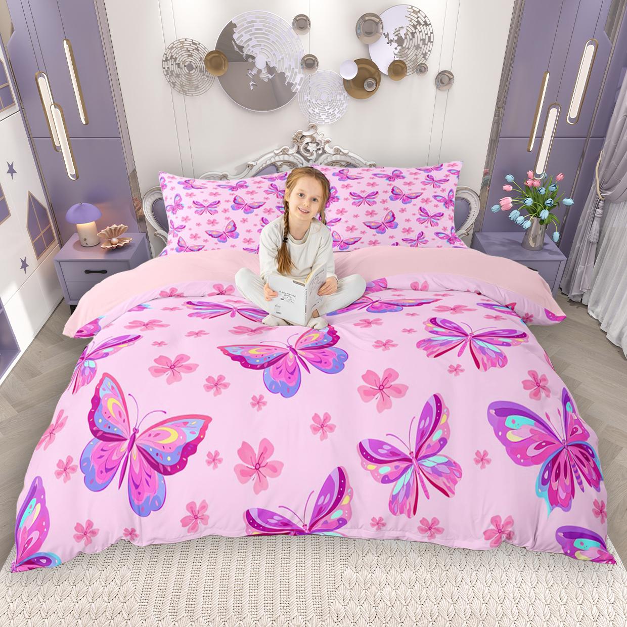 

Homewish Butterfly Dragonfly Bee Duvet Cover Set 2pcs/3pcs, Chic Animal Wildlife Bedding Set, Girls Bed Set DE XS 100x135cm 2pcs&set