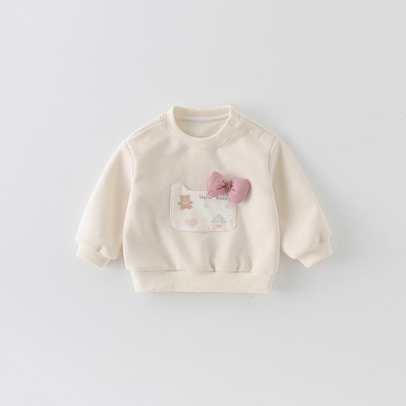 Spring 2026 Girls' Cartoon Hoodie: Cute, Versatile Infant Baby Pullover with Long Sleeves - Class A