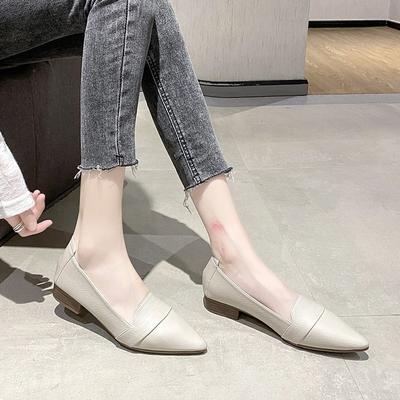Scarpe singole da donna primavera e autunno nuova moda semplici a bocca bassa a punta in morbida pelle tacco spesso tacco basso Scarpe Doudou da donna