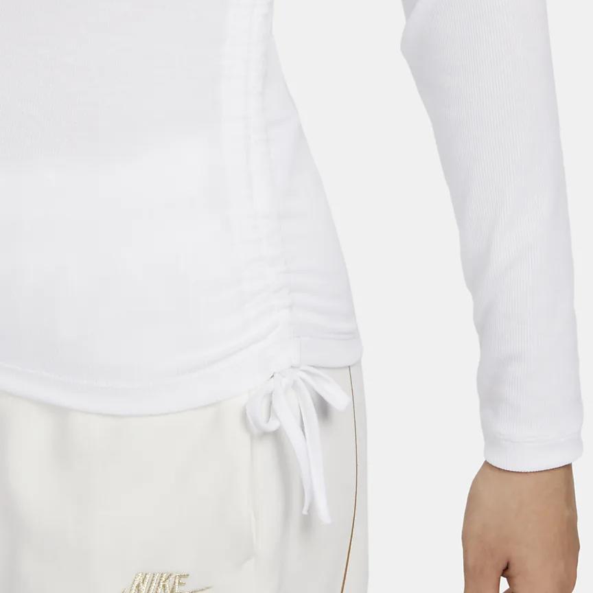 Nike Solid Color Casual Crew Neck Pullover Long Sleeve T-Shirt Women Tops White FB8718-100