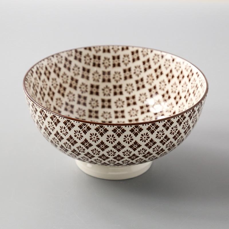 Japanese 6 Inch Noodle Bowl Ceramic Underglaze High Foot Salad Bowl for Home Ramen