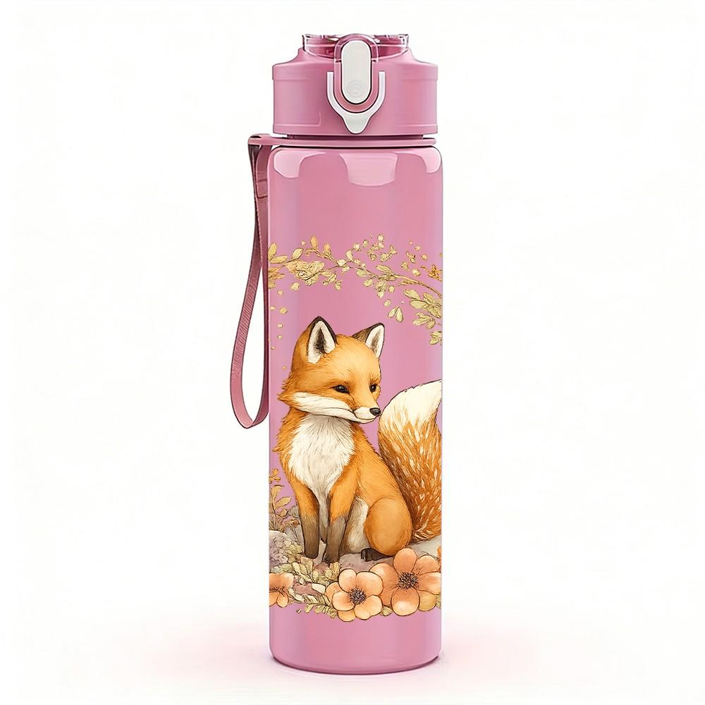 1PC Fox Autumn Wreath Art Print 750ml Color Plastic Sports Water Bottle Leakproof Flip Straw Lid Suitable for Sports Office Home Use