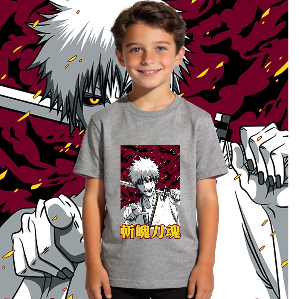 Bleach Zangetsu Anime Print Cotton T Shirt for Boys Girls Casual Summer Top Soft Breathable Kids Clothing