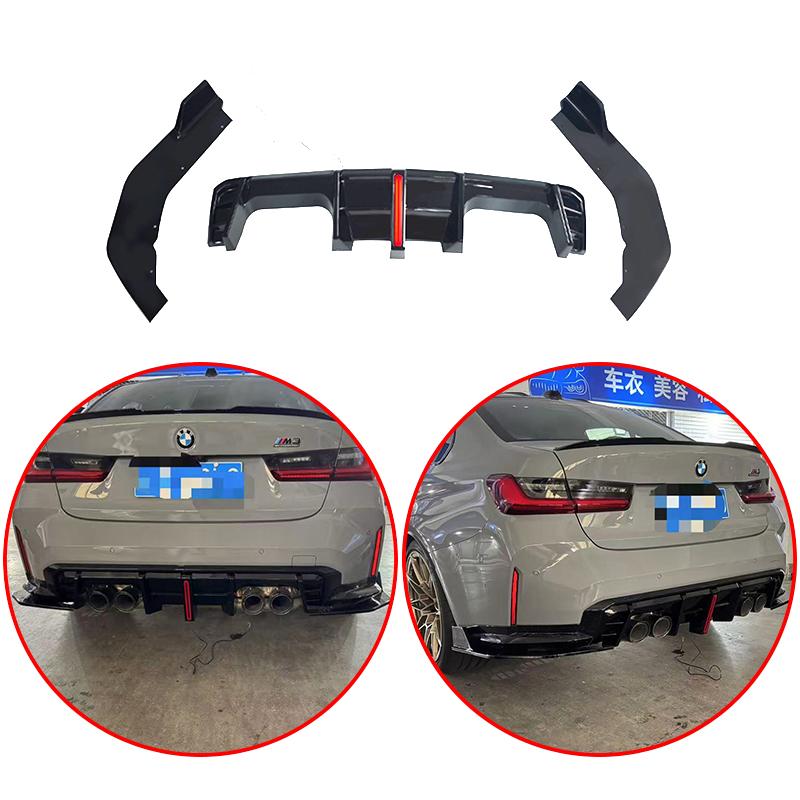 High Quality ABS 3Pcs Car Rear Bumper Diffuser Lip Protector Guard With LED Light Gloss Black For BMW G80 M3 2026 2026 2026 2026