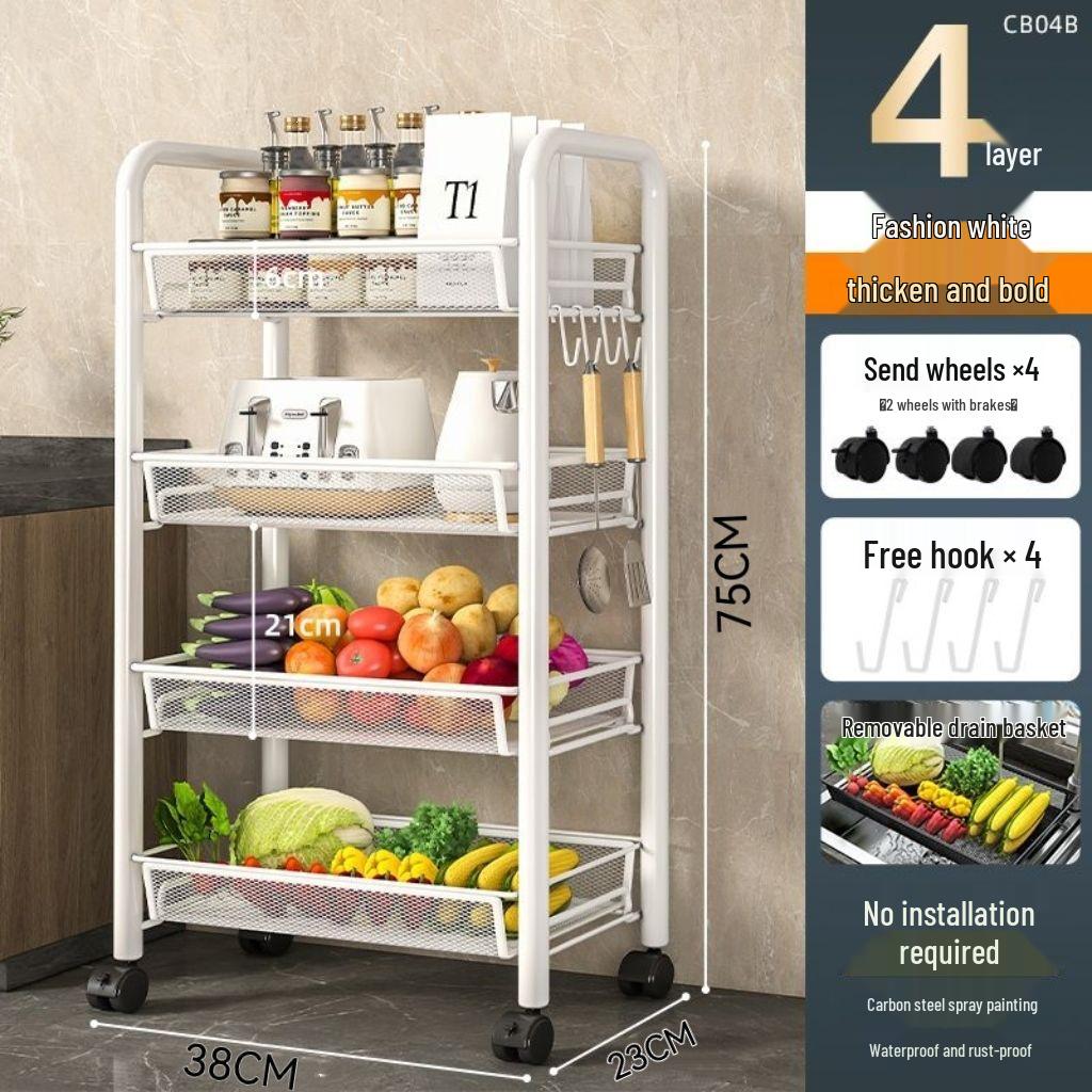Scaffale da Cucina Multi-Livello da Pavimento: Cestello Amovibile per Verdure e Carrellino per Snack
