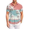 Men's Hawaiian Print Short Sleeve Button Down Shirt Casual Outdoor Collared Top with Tree Pattern for Summer Beach Vacation