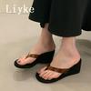 Fashion Liyke PVC Transparent Pinch Narrow Band Women Slippers Wedge Sandals Beach Party Mules Slides Shoes Summer High Heels Flip Flops