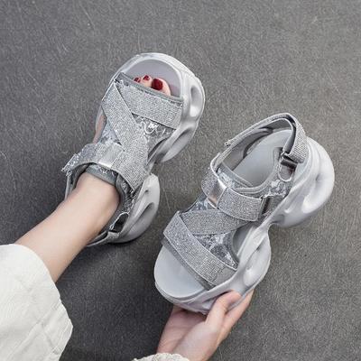 6.5CM Synthetic Leather Summer Bling Mixed Color Fsahion Peep Toe Hollow Platform Wedge Chunky Sneaker Women Comfy Shoes