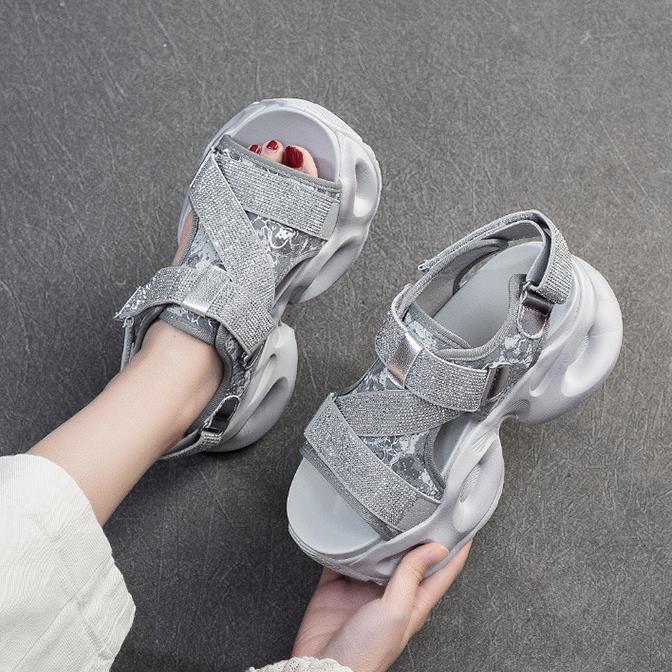 Fashion 6.5CM Synthetic Leather Summer Bling Mixed Color Fsahion Peep Toe Hollow Platform Wedge Chunky Sneaker Women Comfy Shoes