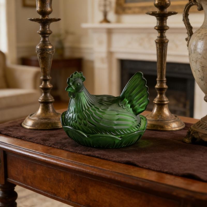 Glass Hen Candy Dish,Decorative Covered Candy Bowl with Lid Crystal Glass Chicken Shape Candy Jar Snacks Bowl Gift