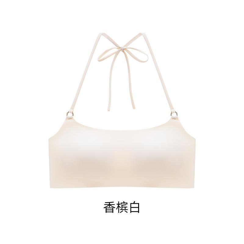 Women Halter Neck Backless Invisible Seamless Thin Strap Push Up Bra