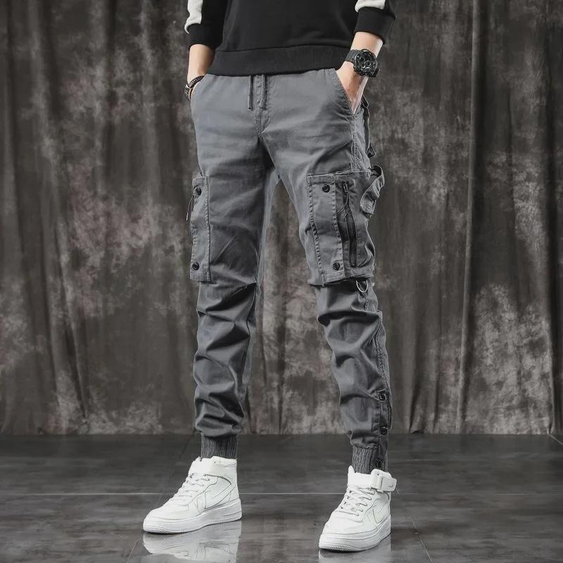 

Men s American-Style Slim Fit Tapered Overalls - Handsome, Wear-Resistant Trousers with Multi-Pockets for Spring and Autumn XL серый