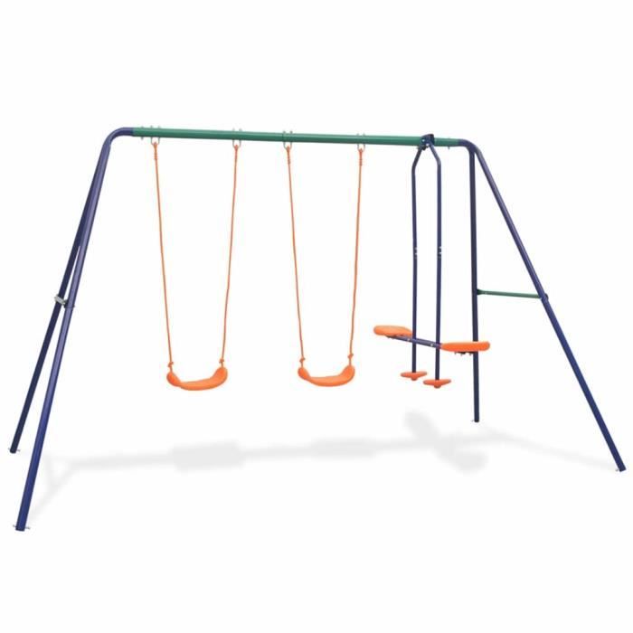 Ensemble de balançoires - vidaXL - 4 sièges - Métal - Extérieur - Orange