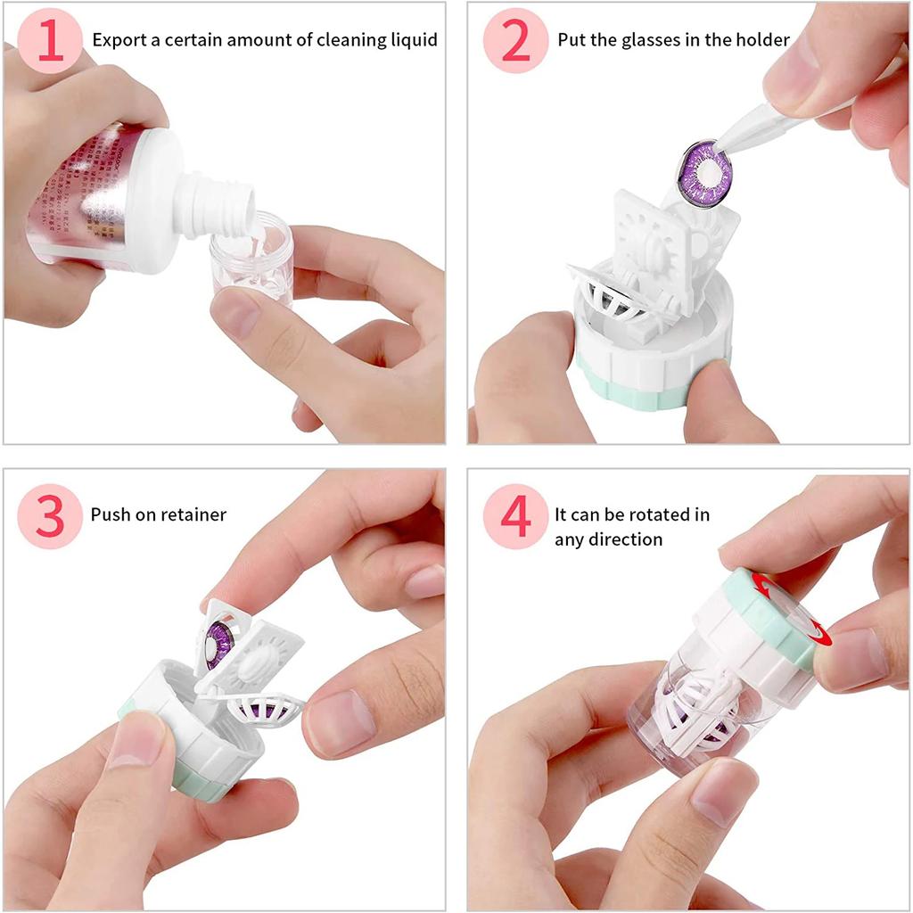 1/2/4 Contact Lenses Cleaner Device Manually Rotatable Type Portable Contact Lens Beauty Pupil Storage Cleaning Container Tools