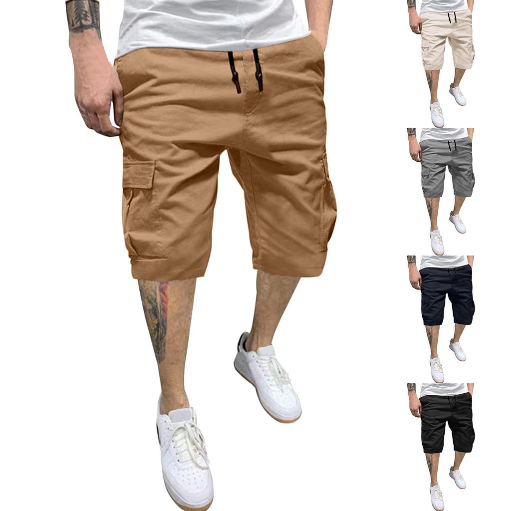 Herren Mode Lässig Farbe Elastizität Kordelzug Tasche Latzhose Hosen Shorts