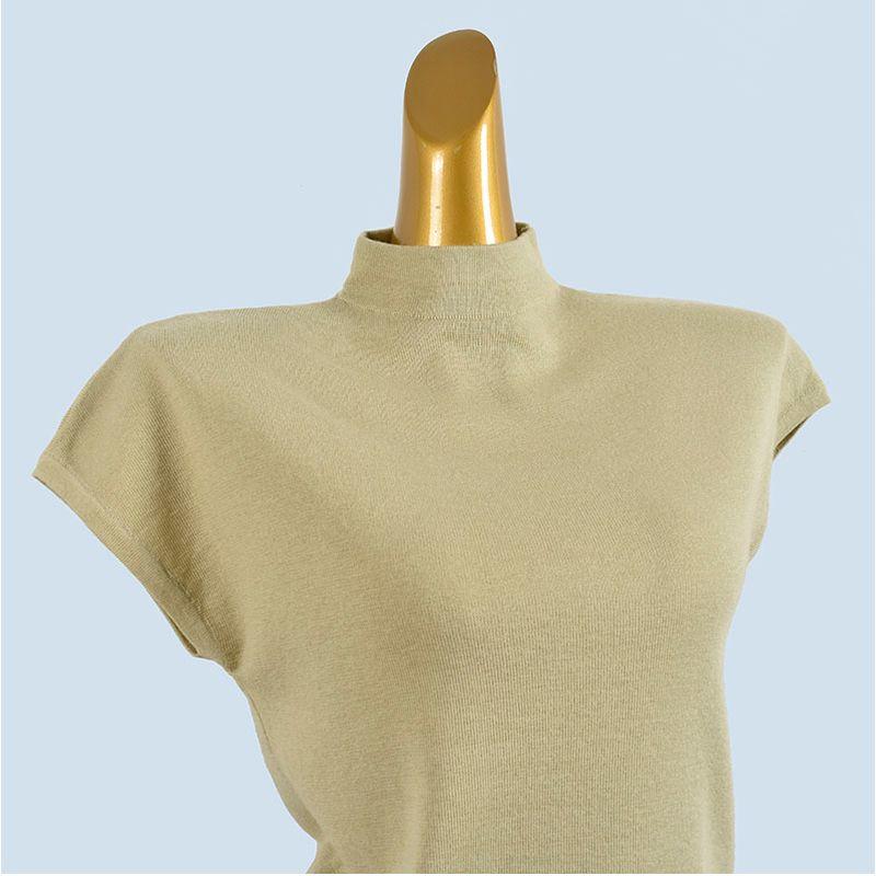 Fleece Blended Spring and Autumn New Elegant Half-high Collar Versatile Short Sleeve Knit T-shirt Women Inner Wear Slimming Base Top