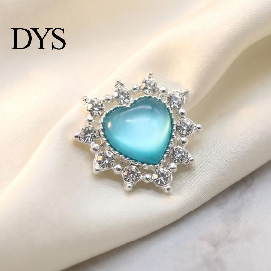 Sparkling Rhinestone Flatbacks 2Pcs Cat Eye Heart Faux Gems, Alloy Brooch Buttons, 23mm Jewelry Making Accessories Flatback Gemstone Hearts