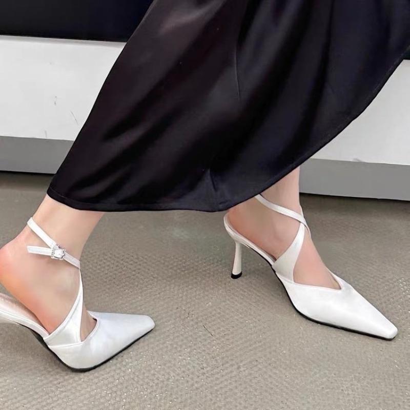 

Stiletto Cross Square Toe High Heels Women s 2026 New Temperament Versatile Non-slip Sandals 35 серебро белый