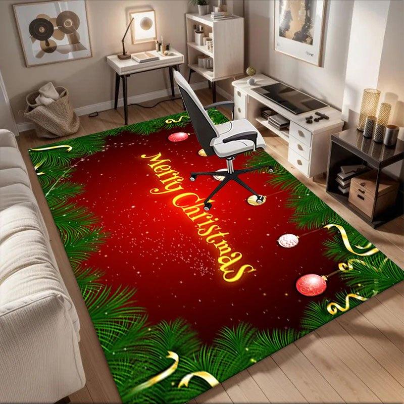 

Merry Christmas Red Background with Pine Branches and BaublesOffice Mat Perfect for Home Decor Office Desk Chair Rugs Chair Carpet for off 60cm by 90cm