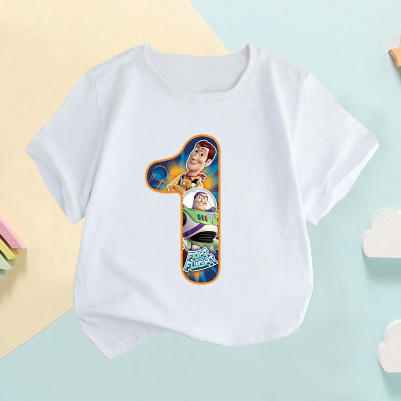 Camiseta para Niños Buzz Lightyear Woody Número de Toy Story Ropa para Niñas Cumpleaños Camisetas para Bebés Niños